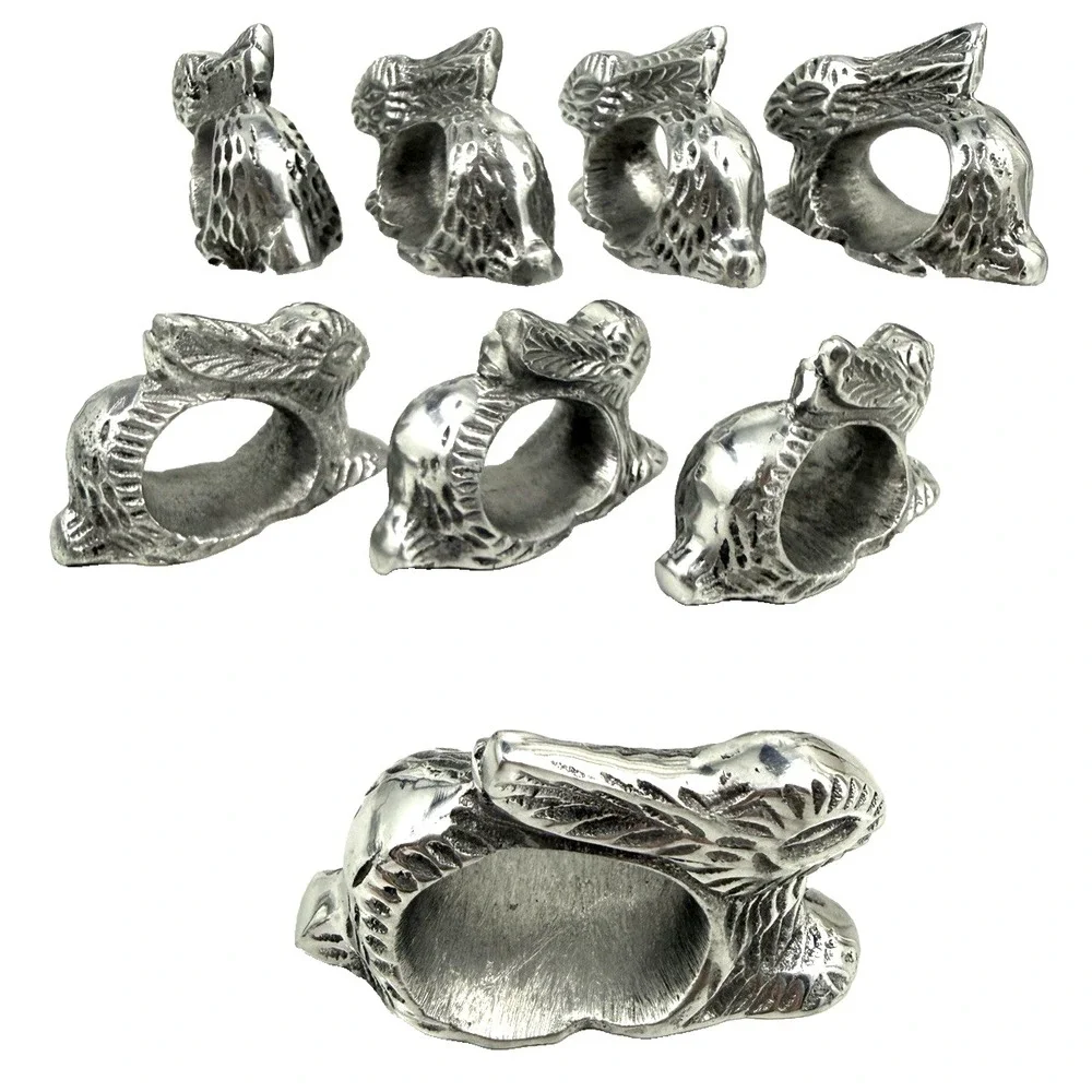 Bunny Rabbit Napkin Rings Holders Pewter Finish Easter Spring Farmhouse Lot of 8